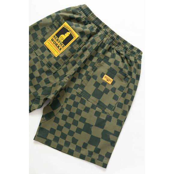 NEW SERVICE WORKS men's drill printed chef shorts in olive - Picture 4 of 4